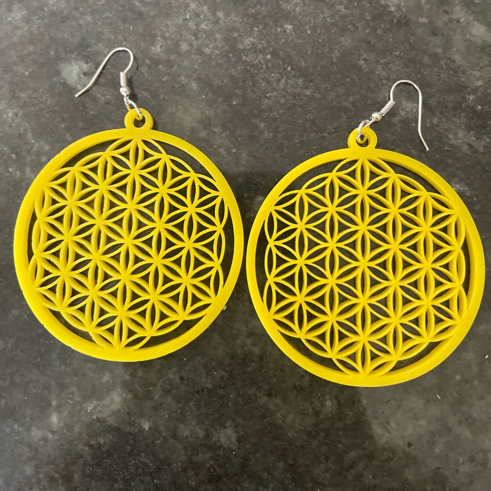 Custom sunshine yellow flower of life earrings